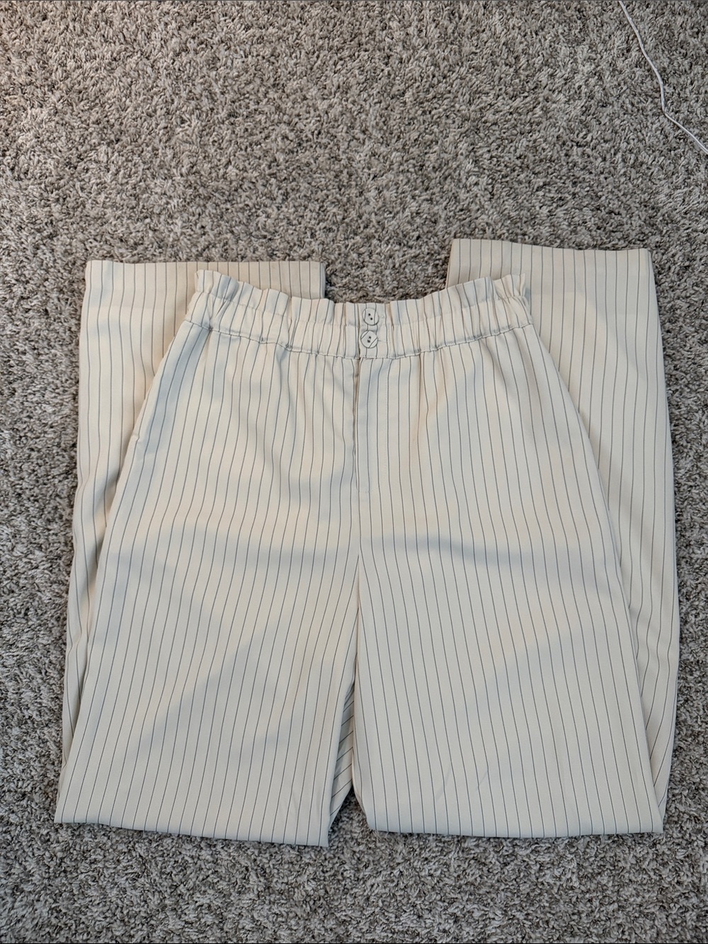 Cream Pinstripe Wide-Leg Pants